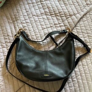 Fossil Black Leather Hobo Bag with Gold Hardware